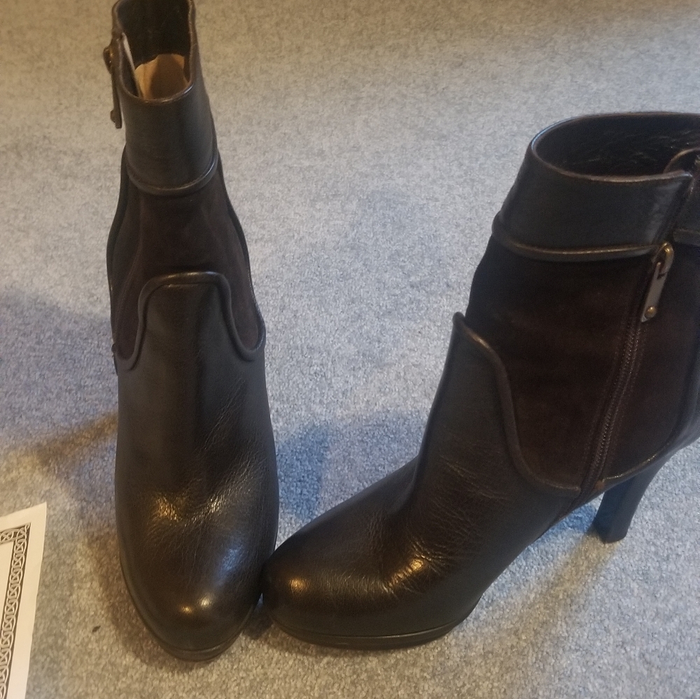 Emporio Armani brown leather & suede booties.